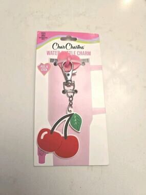 12718 CHARCHARMS CHERRY WATER BOTTLE CHARM WITH STICK-ON HOOK BUNDLE